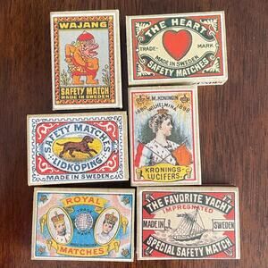 Vintage Lot of 6 Stick Match Boxes Made in Sweden / All Full Boxes Never Struck